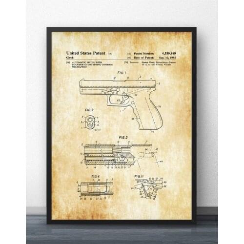 Glock Pistol Patent 1985 Blueprint Wall Art Paint Wall Decor Canvas Prints Canvas Art Poster Oil Paintings No Frame