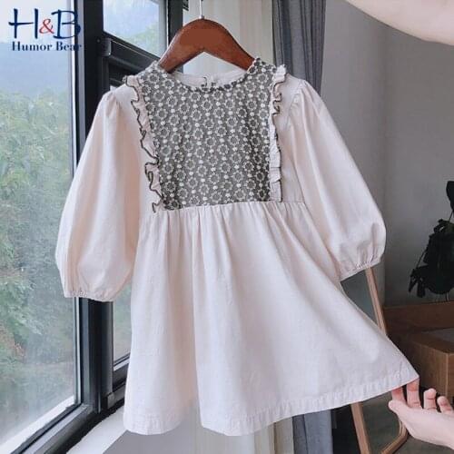 Humor Bear Girls Dress 2020 Spring Autum Printed Patchwork Long Sleeves Princess Party Dress Children Kids Clothing