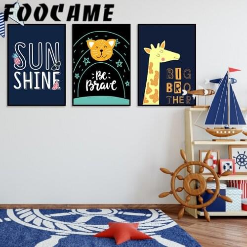 FOOCAME Nordic Posters and Prints Giraffe Bear Cartoon Nursery Wall Art Canvas Painting Kids Room Bedroom Decoration Pictures