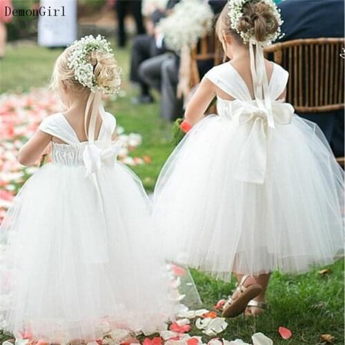 Puffy Tulle Flower Girl Dresses Bow Knot Infant Birthday Gown Little Princess First Communion Dress