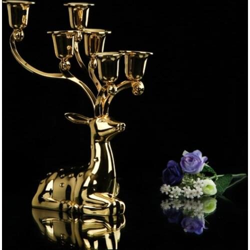 Romantic Retro Candlestick Wedding Candlelight Dinner Six Silver-plated Deer Head Candlesticks candelabros centro de mesa bodas