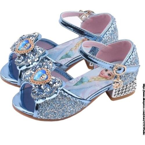 Girls Sandals Summer 2021 New Childrens Princess Shoes Little Girls High-heeled Bow-knot Crystal Sandals Party Dress Wedding