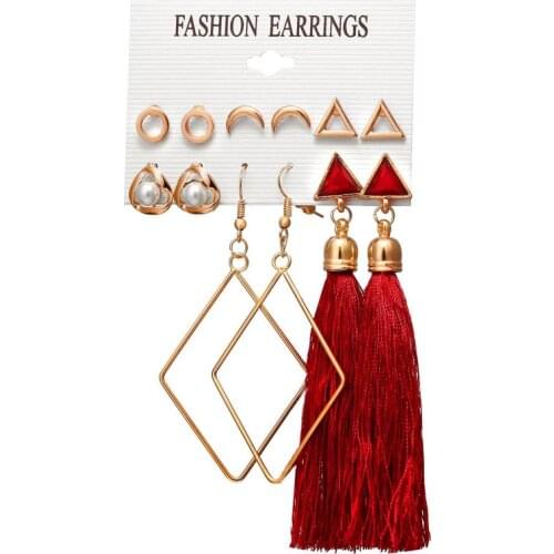 Fashion Geometric Stud Earrings for Women Moon Triangle Crystal Big Earrings Set 2019 Female Bohemian Jewelry Accessories
