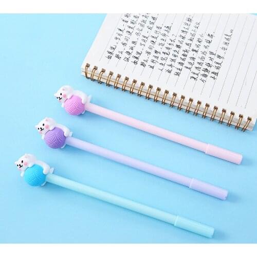 3pcs Cute Cat & Wool Pen Ballpoint Black Color Gel Ink roller ball Pen for Writing Lovely Stationery Office School supplies F987