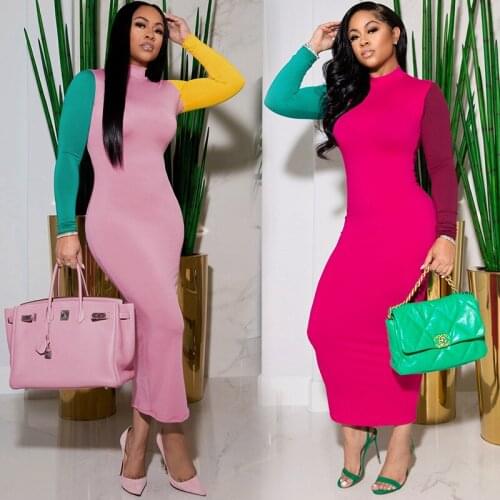 Tilapia Fashion Spring Slim Women Long Patchwork Dress African Ankara Party Empire Casual Vestidos