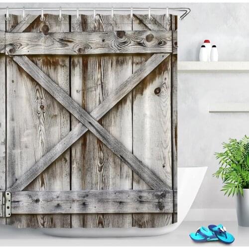 Rustic Wood Board Shower Curtain Retro Wooden Barn Door Fabric Shower Curtains Bathroom Rural Farmhouse Art Bathtub Accessories