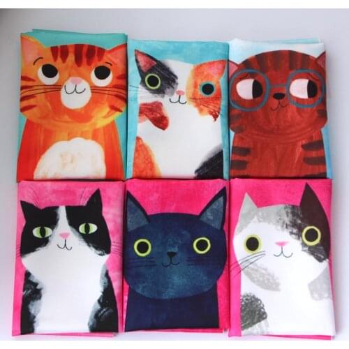 29*49CM lovely cartoon Cute Cat Digital printing pattern series Rayon silk Positioning Cut Manual DIY handwork bag fabric 2pcs