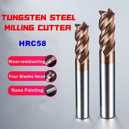 CNC Carbide End Mills Tungsten Machine 2 4 Flute Metal Key Seat Face Router Bit 6 8 12mm Shank HRC55 58 Milling Cutter Tools