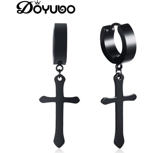 DOYUBO Punk Style 316L Stainless Steel Cross Drop Earrings Black/Gold/ Silver Plating For Men & Women Fashion Accessories DB157