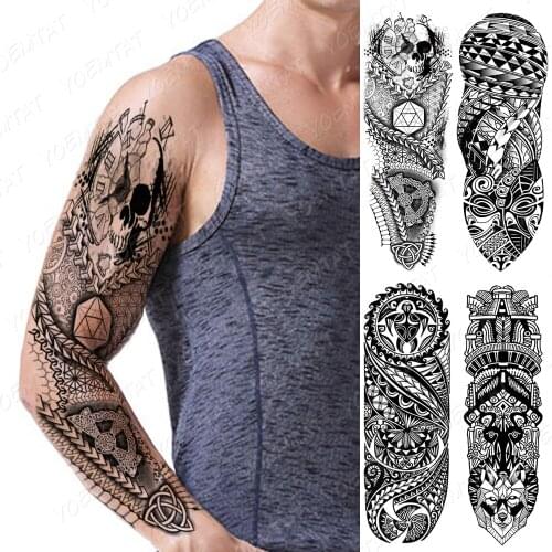 Waterproof Temporary Full Arm Tattoo Sticker Clock Compass Gear Angel Rose Flower Flash Tattoos Woman Body Art Fake Tatto Male