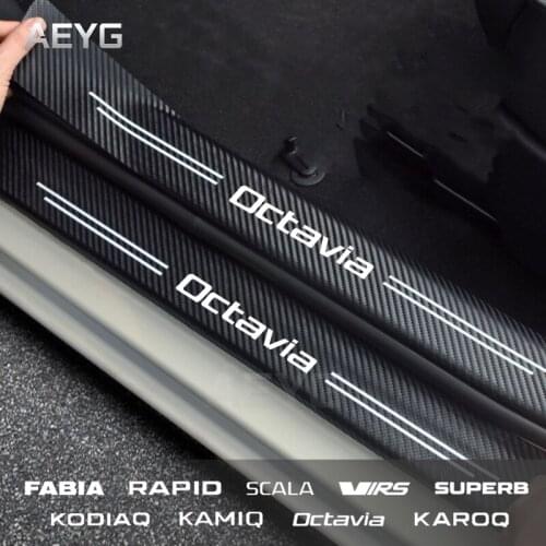 Carbon Fiber Car Door Sill Guard Protected Leather Stickers For Skoda Octavia Rapid Fabia Kodiaq Scala Karoq Kamiq Superb Virs