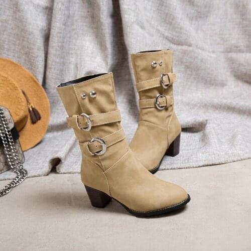 Big Size 9 10 17 boots women shoes ankle boots for women ladies boots Round head thick with metal trim sleeve