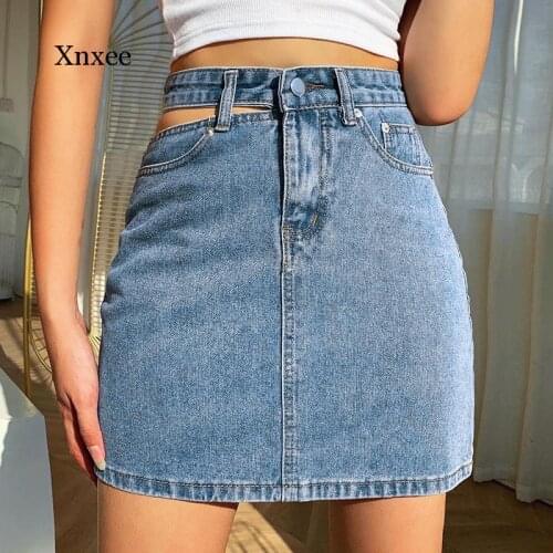 Womens Half-Length Denim Skirts Go Out Sexy High-Waisted Skirts Ladies Trendy Short Hip Skirts