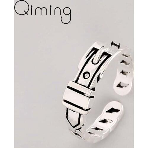 Metal Hiphop/Rock Belt Charm Rings Geometry Punk Rings Index Finger Joint Tail Opening Ring For Women Jewelry