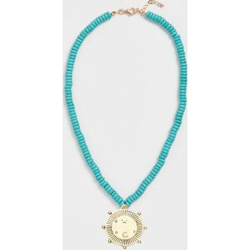 2021 Turquoise bead heart Pendants Necklace For Women Virgo Libra Scorpio Sagittarius Capricorn Aquarius Birthday Gift short