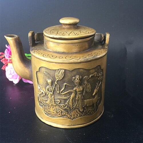 Antique brass copper brass ornaments beautiful ladies play fairy deer copper pot old ancient beauty tea kettle