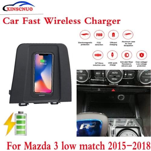 10W QI Car wireless Charger Mobile Charger For Mazda 3 low match 2015-2018 Fast Charging Case Plate Central Console Storage Box