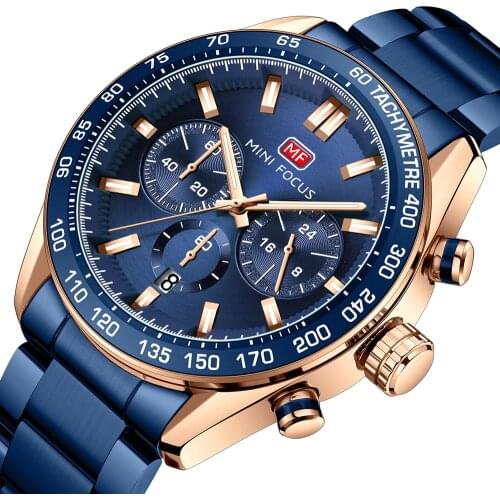 MINI FOCUS Sport Watch Men Casual Fashion 3 Sub-Dial Mens Watches Top Brand Luxury Stainless Steel Strap Quartz Male Clock Gift