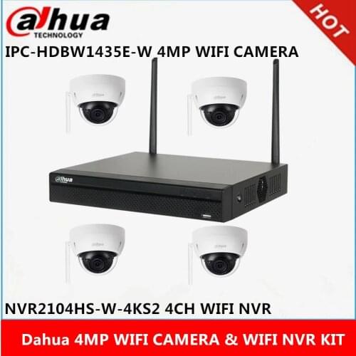 Dahua 4MP dome camera Wi-Fi Kit: 4channel Wifi NVR2104HS-W-4KS2 & 4 pcs 4MP WIFI outdoor camera IPC-HDBW1435E-W