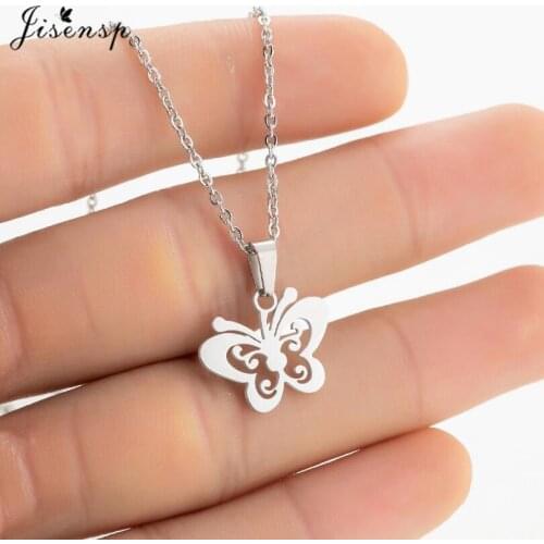 Jisensp Bohemian Style Butterfly Choker Necklaces Stainless Steel Jewelry for Women Lovely Animal Pendants Necklace Best Gift