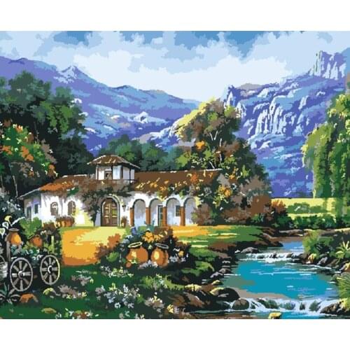 Painting By Numbers DIY Dropshipping 60x75cm Digital Summer Creek House Scenery Handmade For Living Room Wall Decor Oil Painting