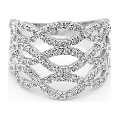 Ufooro White Crystal Cross Net Design Rings Female Silver Fashion Clear Micro Stone Party Rings For Women Custom Accessories