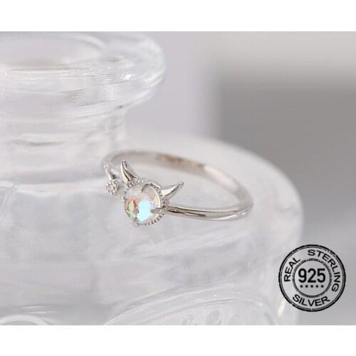 S925 Silver Moon Zircon Devil Rings For Women Opening Adjustable Korean Vintage Fashion Creative New Trendy Lady Jewelry INEFFA