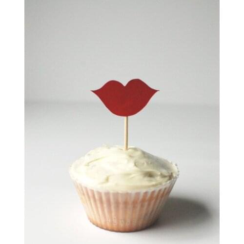 Red lips wedding cupcake toppers birthday Food Picks va;entine toothpick Bridal baby shower Bachelorette party decorations