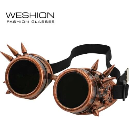 Round Steampunk Sunglasses Men Women Goggles Rave Festival Holographic Steam Punk Glasses With Nail Strapes Gothic Oculos De Sol