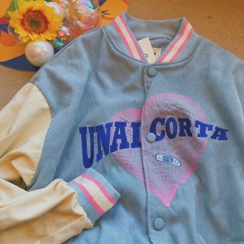 Punk streetwear jacket autumn winter women long-sleeved vintage loose kawaii corduroy baseball uniform Korean cardigan outerwear