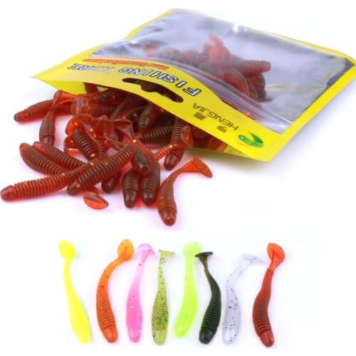 HOT 10pcs/Pack Soft T Tail Fishing Lure Set Grub Worm Swimbaits Silicone Baits Pesca Bass Carp Fishing Tackle Silicone Bait