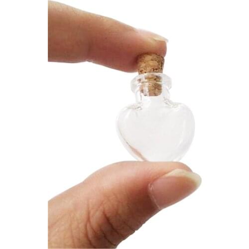 Love Hearts Shape Mini Cute Glass Bottles Pendants Small Diy Bottles With Cork Transparent Clear Jars Gift Vial 100pcs Wholesale