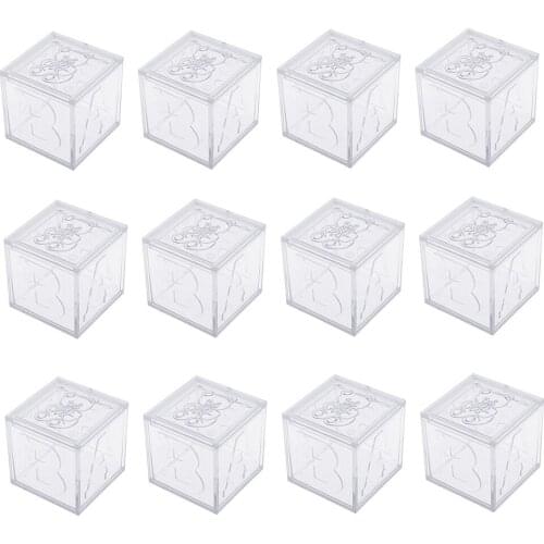 Pieces of 12 Small Clear Square Bear Baby Chocolate Candy Boxes for Baby Shower 1.8 Inch/2Inch