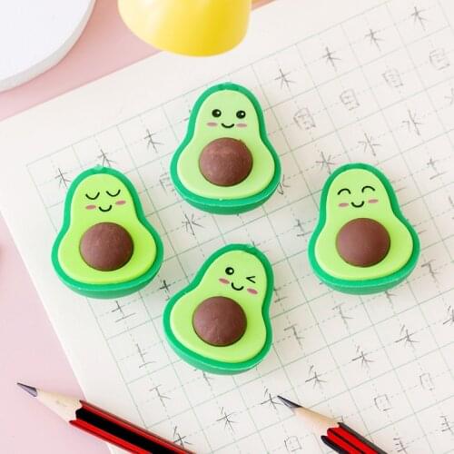 Cute Expression Avocado Pencil Eraser Student Creative Stationery Gift Eraser Small Erasers for Kids Kawaii School Supplies