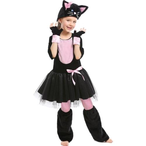 Cute Cat Costume Black Cat Girls Fancy Dress Kids Outfit Dress Up Clothes Halloween Cosplay Costume Halloween Costumes For Girl