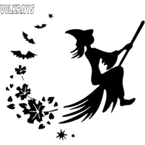 Volkrays Fashion Car Sticker Witch Broom Motorcycle Accessories Reflective Waterproof Vinyl Decal Black/Silver,14cm*15cm