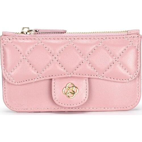 Fashion Bank Cardholder Zipper Cards Pocket Case Genuine Leather Women Thin Wallet Brand Rhomboid Designer Sheepskin Coin Purse