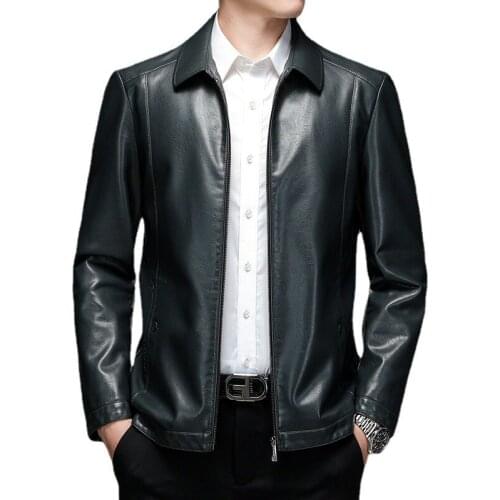 2152 M-4XL Autumn 2021 Clothing plus size Mens Trim Short Coat Lapel Elderly Mens Leather Jacket