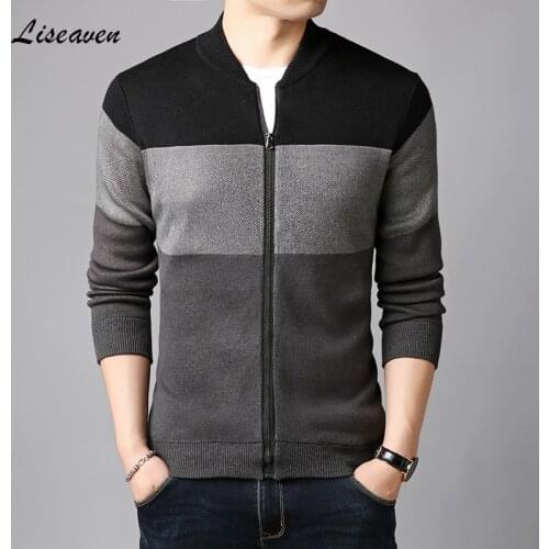 Liseaven Men Jackets Patchwork Color Coat Autumn Winter Cardigans Sweaters Knitwear Warm Sweatercoat Cardigans Mens Clothing