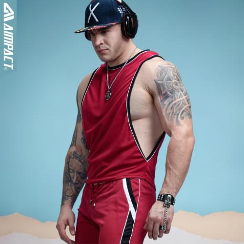 Aimpact Mens Vigor Tank Tops Low Cut Side Arm Holes Mesh Activewear Athletic Fitness Bodybuiding Vest Sleeveless Shirt 3SXB051