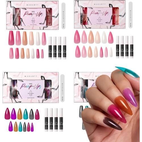 Makartt Acrylic Nail Kit, Press On Nails Set 240pcs Ballerina Nail Tips Full Cover Nude 4pcs Nail Glues 1pcs Nail File Fake Nail