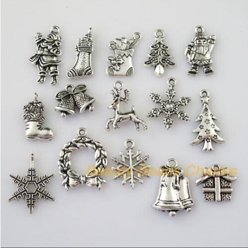 New 15Pcs Tibetan Silver Color DIY/ Christams Mixed Charms Pendants