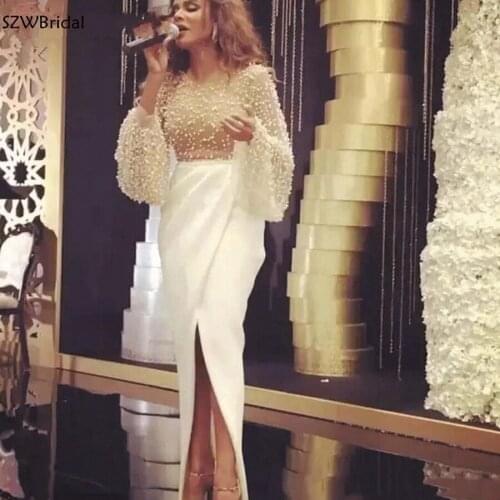 New Arrival Long sleeve evening dresses abendkleider 2021 Dubai Arabic evening dress Party abiye elbise Beaded Pearls dress