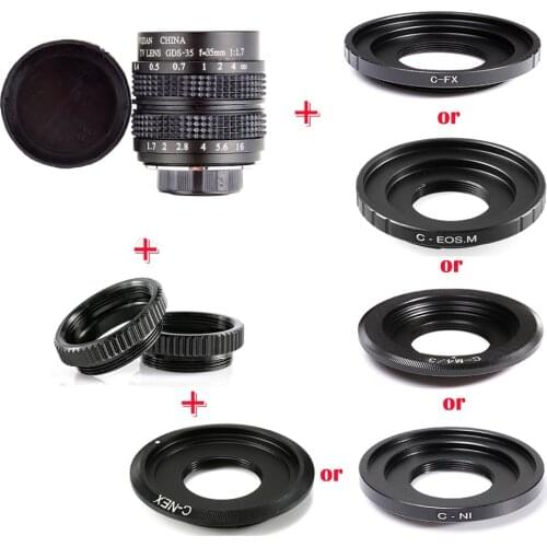 Fujian 35mm f/1.7 APS-C CCTV Lens+adapter ring+2 Macro Ring for NEX FX M4/3 NIKON1 EOSM Mirroless Camera