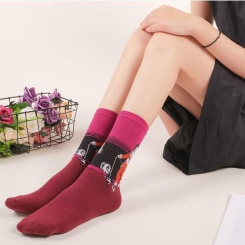 Autumn/Winter Retro Womens Art Nouveau Van Gogh Mural Literary World Famous Oil Painting Series Funny Personality Mid-tube Sock