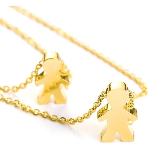 Stainless Steel Double Boys Necklace for Women Men Kids Girls Neckless Jewelry Accessories Gold Silver Color Family Necklaces