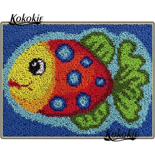 Handmade fish embroidery tapijt latch hook rug canvas printing vloerklee handwerken knooppakket crochet needle for carpet