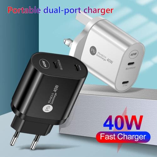 Dual Ports 4A PD 40W USB Charger Type C Fast Portable Phone Charging Wall Charger Adapter for iPhone Android Phones Tablets
