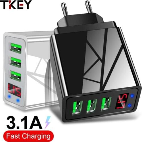 3 Port USB Mobile Charger Adapter LED Display EU Plug 3.0A Smart Fast Charging Mobile Wall Charger For iPhone 12 Samsung Huawei