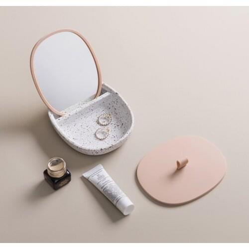 Nordic Terrazzo Silicone Makeup Box Cosmetic Storage Box with Mirror Dustproof Home Organizer For Ring Necklace Earrings Jewelry